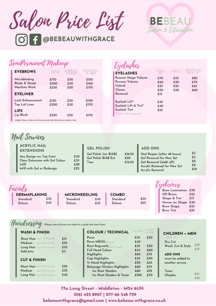 Salon Price List